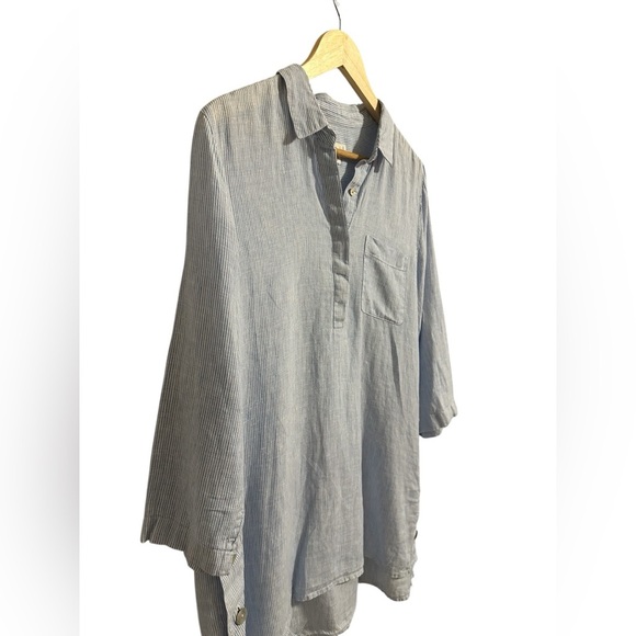 J. Jill Blue White Striped Tunic 100% Linen Top Pull Over Lagenlook Beach Size M - Picture 4 of 9